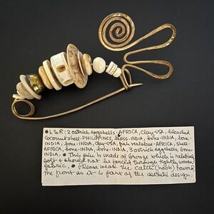 Vintage Modernist Large Bronze “Fibula" Brooch Pin by Ramona Solberg